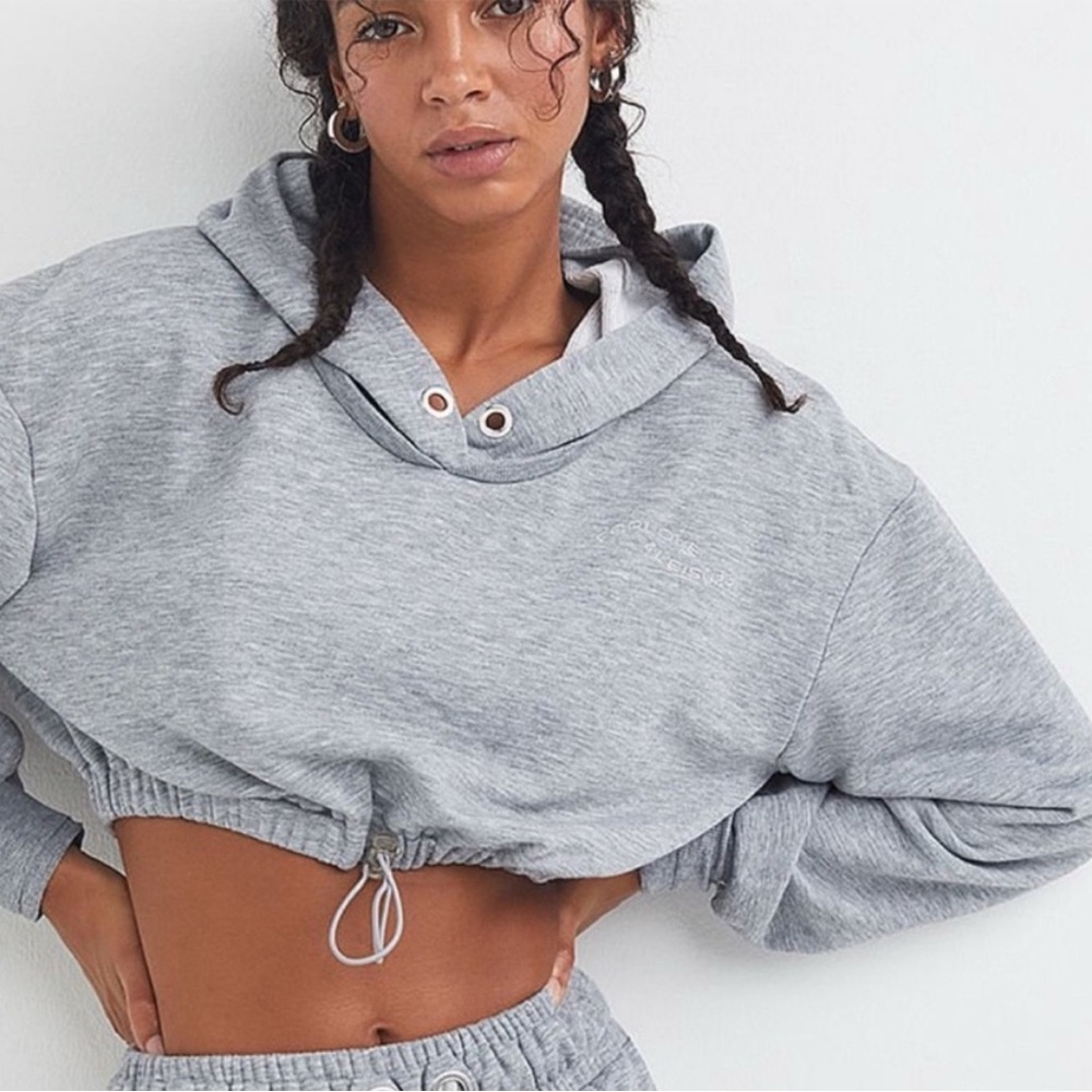 For Love & Lemons x VS Gray Cropped Fleece Lined Hoodie Josie Sweatshirt EUC M